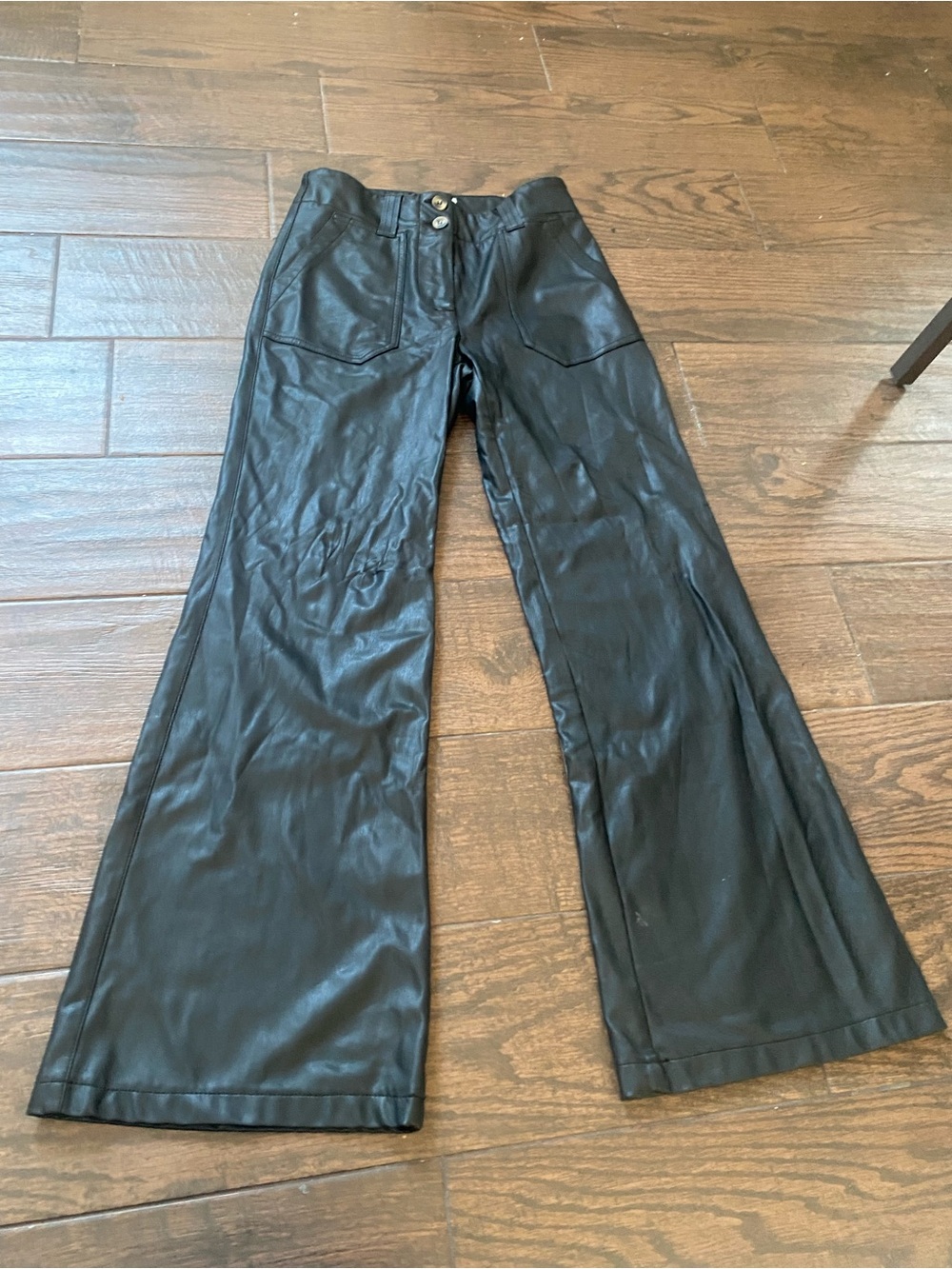 Anthropologie Black Wide-Leg Faux Leather Jeans